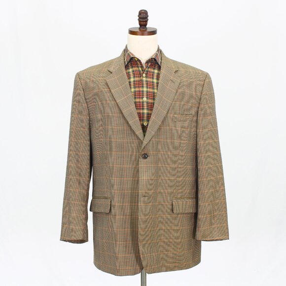 Tasso Elba 50R Brown Blazer Sport Coat Jacket 2-Button Check T866 - Picture 1 of 11